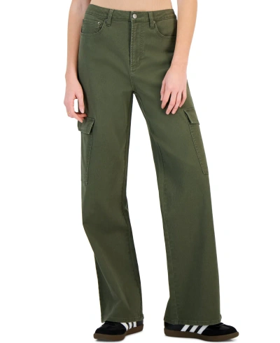 Tinseltown Juniors' High Rise Wide Leg Cargo Jeans In Olive