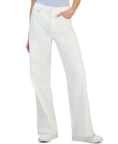 Tinseltown Juniors' High Rise Wide Leg Jeans In White