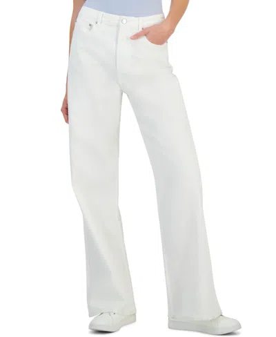Tinseltown Juniors' High Rise Wide Leg Jeans In White