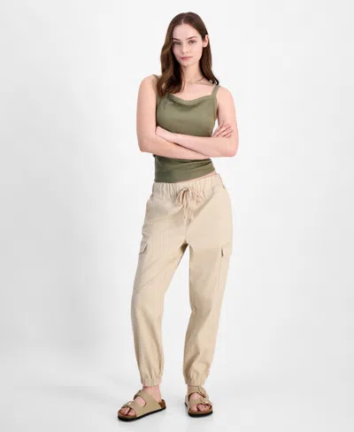 Tinseltown Juniors' High Waisted Pull On Utility Jogger Pants In Green