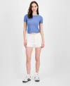 Tinseltown Juniors' Lace-trimmed Mom Shorts In White