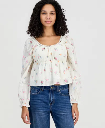 Tinseltown Juniors' Long-sleeve Woven Peasant Top In Multi