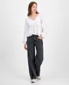 Tinseltown Juniors' Mid-rise Lace-seamed Baggy Jeans In Black