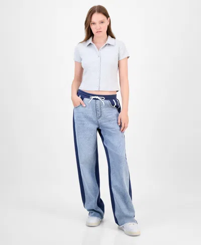 Tinseltown Juniors' Mixed Media Denim Sweatpants