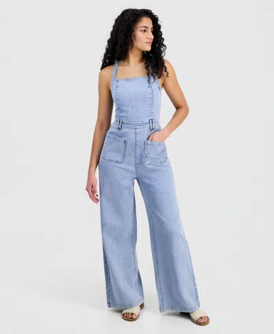 Tinseltown Juniors' Square-neck Sleeveless Jumpsuit In Blue