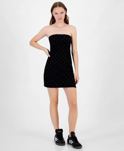 Tinseltown Juniors' Strapless Corset Embellished Mini Dress In Washed Black
