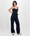 Tinseltown Juniors' Sweetheart-neck Sleeveless Denim Jumpsuit In Blue