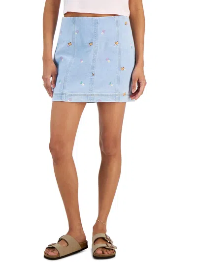 Tinseltown Juniors Womens Embroidered Mini Denim Skirt In Blue