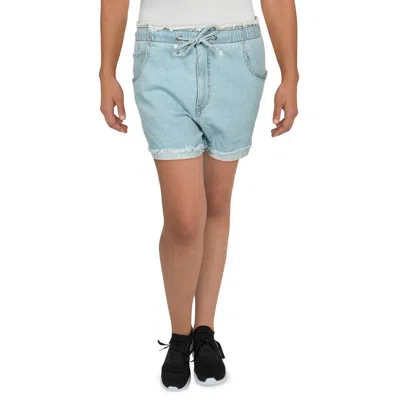 Tinseltown Juniors Womens Floral Print Raw Hem Denim Shorts In Blue