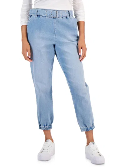 Tinseltown Juniors Womens High Rise Belted Jogger Jeans In Blue