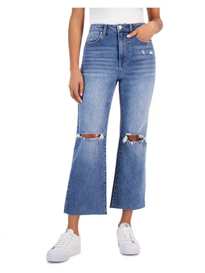 Tinseltown Juniors Womens High Rise Destroyed Flared Jeans In Blue