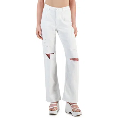 Tinseltown Juniors Womens High Rise Destroyed Flared Jeans In White