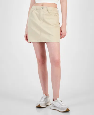 Tinseltown Juniors' Zip-front Five-pocket Mini Skirt In Buff Nude