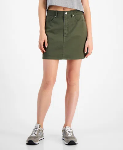 Tinseltown Juniors' Zip-front Five-pocket Mini Skirt In Olive
