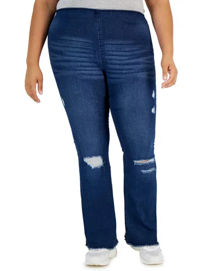 Tinseltown Plus Womens Destroyed Denim Flared Jeans In Blue