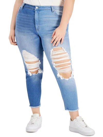 Tinseltown Plus Womens High Rise Destroyed Mom Jeans In Blue