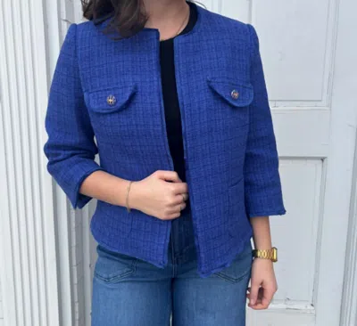 Tinta & Bariloche Three Quarter Sleeve Collarless Blazer In Royal Blue