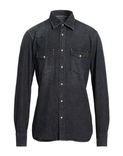 Tintoria Mattei 954 Man Denim Shirt Black Size 15 ½ Cotton In Gray