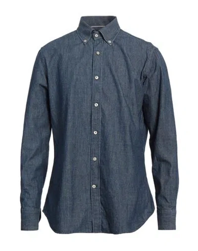 Tintoria Mattei 954 Man Denim Shirt Blue Size 16 Cotton