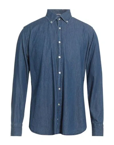 Tintoria Mattei 954 Man Denim Shirt Blue Size 16 ½ Cotton