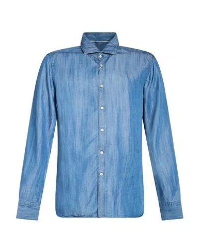 Tintoria Mattei 954 Man Denim Shirt Slate Blue Size 16 Tencel