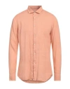 Tintoria Mattei 954 Man Shirt Apricot Size 16 ½ Linen, Cotton In Orange