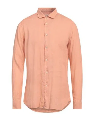 Tintoria Mattei 954 Man Shirt Apricot Size 16 ½ Linen, Cotton In Orange
