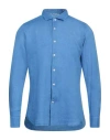 Tintoria Mattei 954 Man Shirt Azure Size 16 Linen, Cotton In Blue