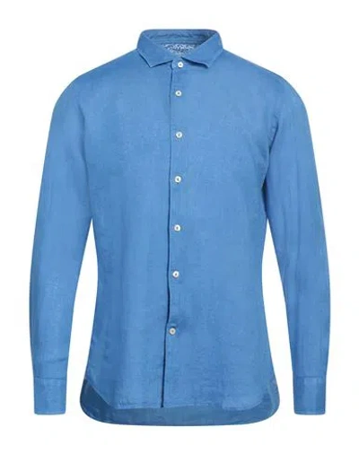 Tintoria Mattei 954 Man Shirt Azure Size 16 Linen, Cotton In Blue