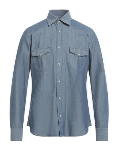 Tintoria Mattei 954 Man Shirt Blue Size 17 Cotton