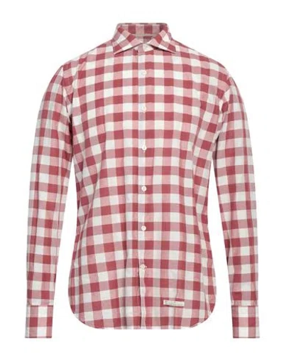 Tintoria Mattei 954 Man Shirt Brick Size 15 ¾ Cotton, Viscose, Silk In Red