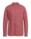 Tintoria Mattei 954 Man Shirt Brick Red Size 16 Linen In Red