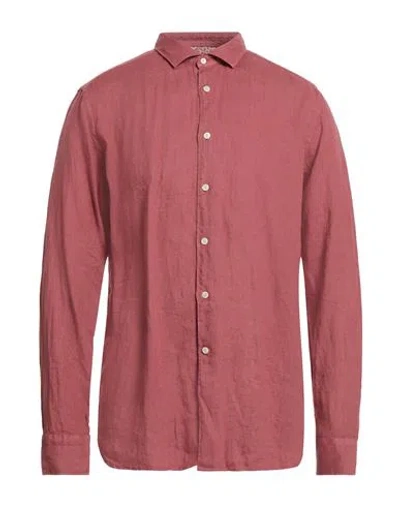 Tintoria Mattei 954 Man Shirt Brick Red Size 16 Linen