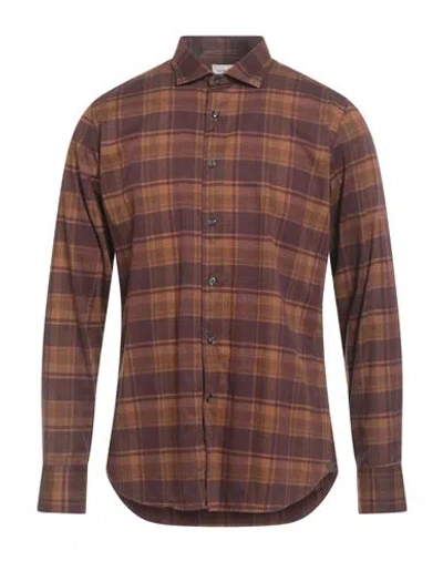 Tintoria Mattei 954 Man Shirt Brown Size 16 Cotton In Multi