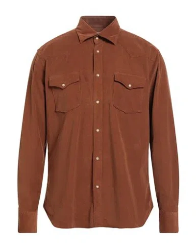 Tintoria Mattei 954 Man Shirt Brown Size L Cotton, Elastane