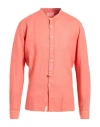 Tintoria Mattei 954 Man Shirt Coral Size 16 ½ Linen In Orange