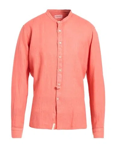 Tintoria Mattei 954 Man Shirt Coral Size 16 ½ Linen In Orange