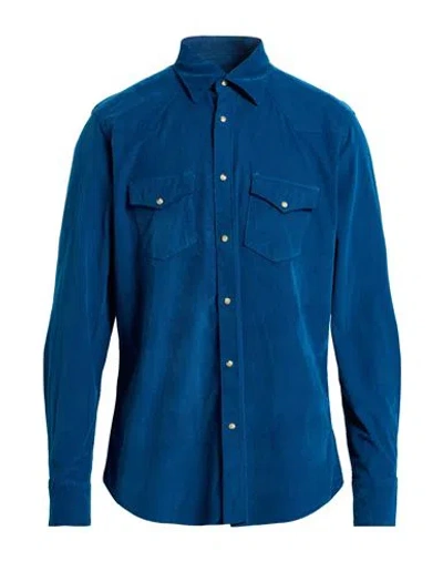 Tintoria Mattei 954 Man Shirt Deep Teal Size L Cotton, Elastane In Blue
