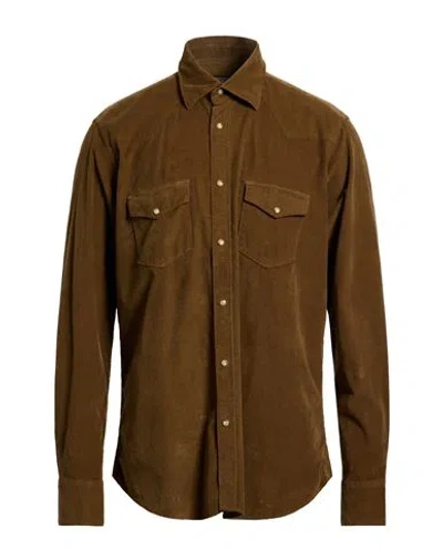Tintoria Mattei 954 Man Shirt Khaki Size L Cotton, Elastane In Neutral