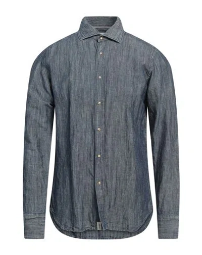 Tintoria Mattei 954 Man Shirt Midnight Blue Size 16 Linen, Cotton