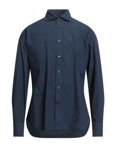 Tintoria Mattei 954 Man Shirt Navy Size 15 ½ Cotton In Navy Blue