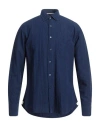 Tintoria Mattei 954 Man Shirt Bright Blue Size 16 Cotton, Linen In Navy Blue