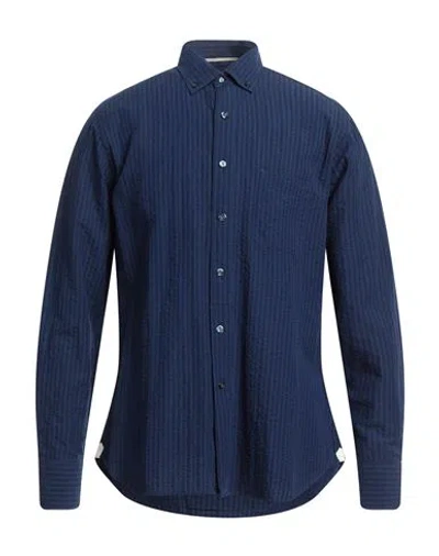Tintoria Mattei 954 Man Shirt Bright Blue Size 16 Cotton, Linen In Navy Blue