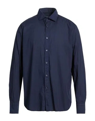 Tintoria Mattei 954 Man Shirt Navy Size 17 Cotton In Blue