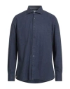 Tintoria Mattei 954 Man Shirt Navy Size 17 Cotton, Wool In Blue