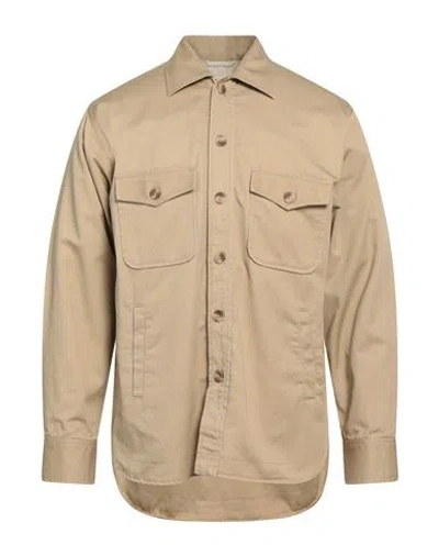 Tintoria Mattei 954 Man Denim Shirt Light Brown Size S Cotton In Beige