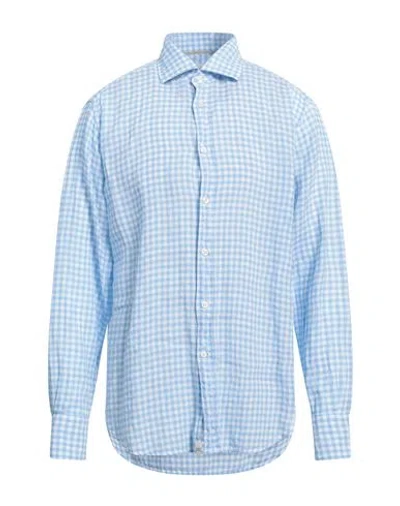 Tintoria Mattei 954 Man Shirt Sky Blue Size 17 Linen