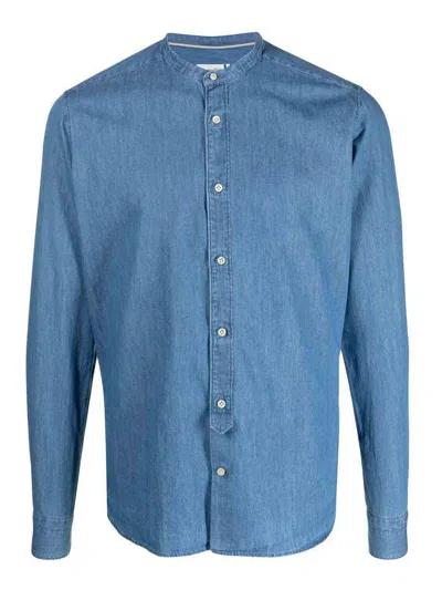 Tintoria Mattei Band-collar Denim Shirt In Blue
