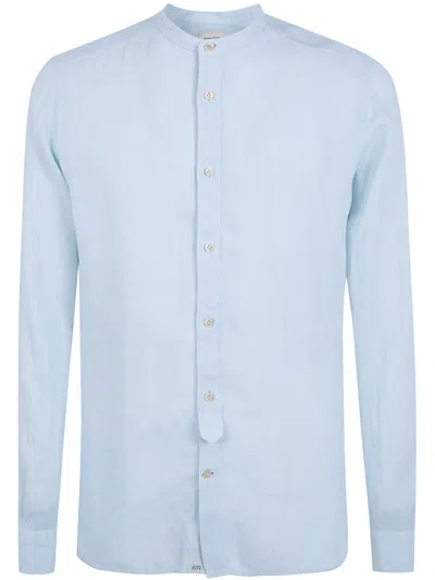 Tintoria Mattei Linen Shirt With A Mandarin Collar In Blue