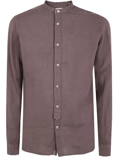 Tintoria Mattei Linen Shirt With A Mandarin Collar In Brown